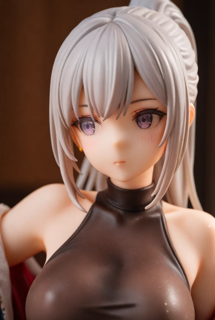 figure,masterpiece,best quality,<lora:kayoko:1>,1girl,solo,horns,multicolored_hair,kayoko_\(blue_archive\),red_eyes,dress,white_background,simple_background,black_hair,halo,piercing,ear_piercing,choker,looking_at_viewer,black_dress,white_hair,arm_up,wings,armpits,sitting,small_breasts,bangs,hair_between_eyes,collarbone,single_wing,hairclip,two-tone_hair,closed_mouth,blush,breasts,hair_ornament,covered_navel,hand_in_own_hair,off_shoulder,long_hair,arm_behind_head,open_clothes,streaked_hair,sleeveless,sleeveless_dress,black_choker,
