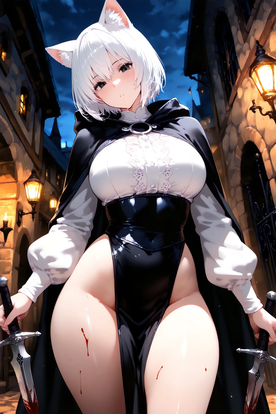 (((1girl))), Jeanne d'Arc Alter \(Fate grand order\), Jeanne d'Arc Alter from Fate grand order, beach side, night time, starry night, waves crashing against beachside, on beachside, (extremely big breasts, extremely big ass, extremely wide hips, thick thighs), squatting with ass resting in heels, ((angry grin, single sweat on side of head, both nipples erect, furrowed eyebrows)), front angle, front facing angle, zipped up jacket,