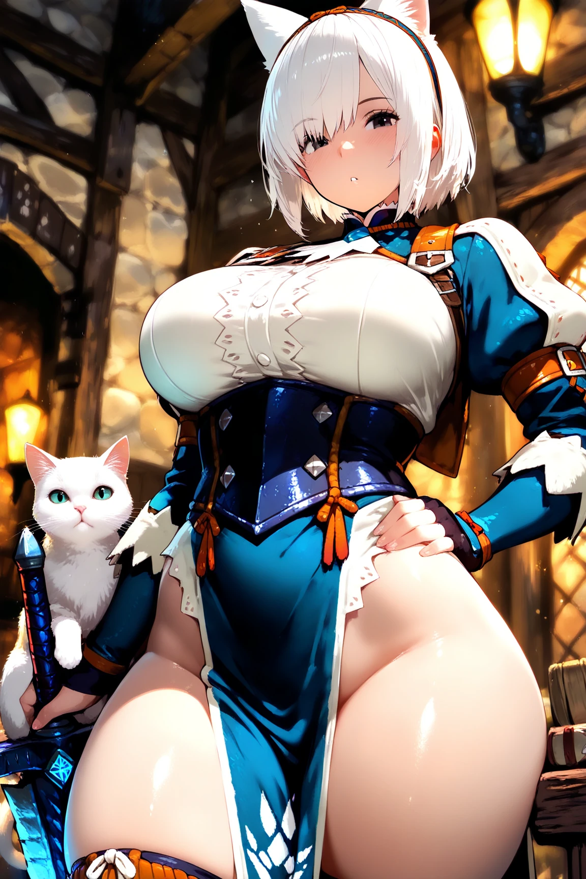 ((Highest quality)), ((masterpiece)), (detailed), (bikini armor), battlefield,outnumbered, Ahegao,orgasm,whole body,Sweaty,Drooling,Inserted from behind by a topless old man,It feels so good,Ecstasy at its best,最高のorgasm,Squirting