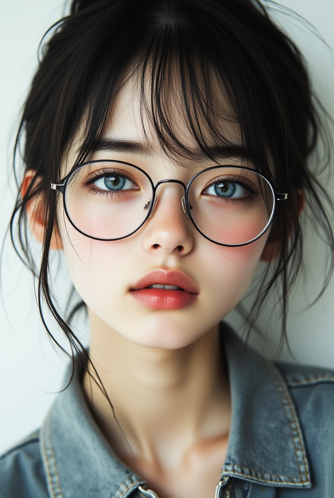 ((Highest Quality、masterpiece、high sensitivity、high definition、detailed depiction、depicting a delicate face、Fvalue:6.0),((Slender Woman、wearing glasses)),With the same face as Peko-chan from Fujiya、