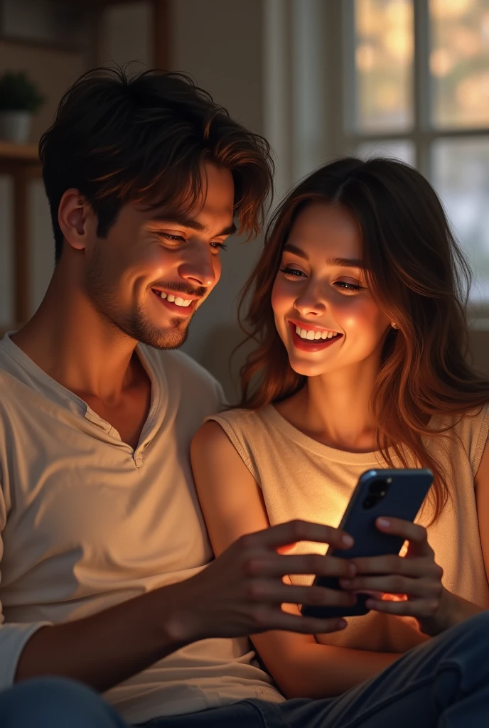 Blonde bearded young man writes a message on the phone to a beautiful blonde girl