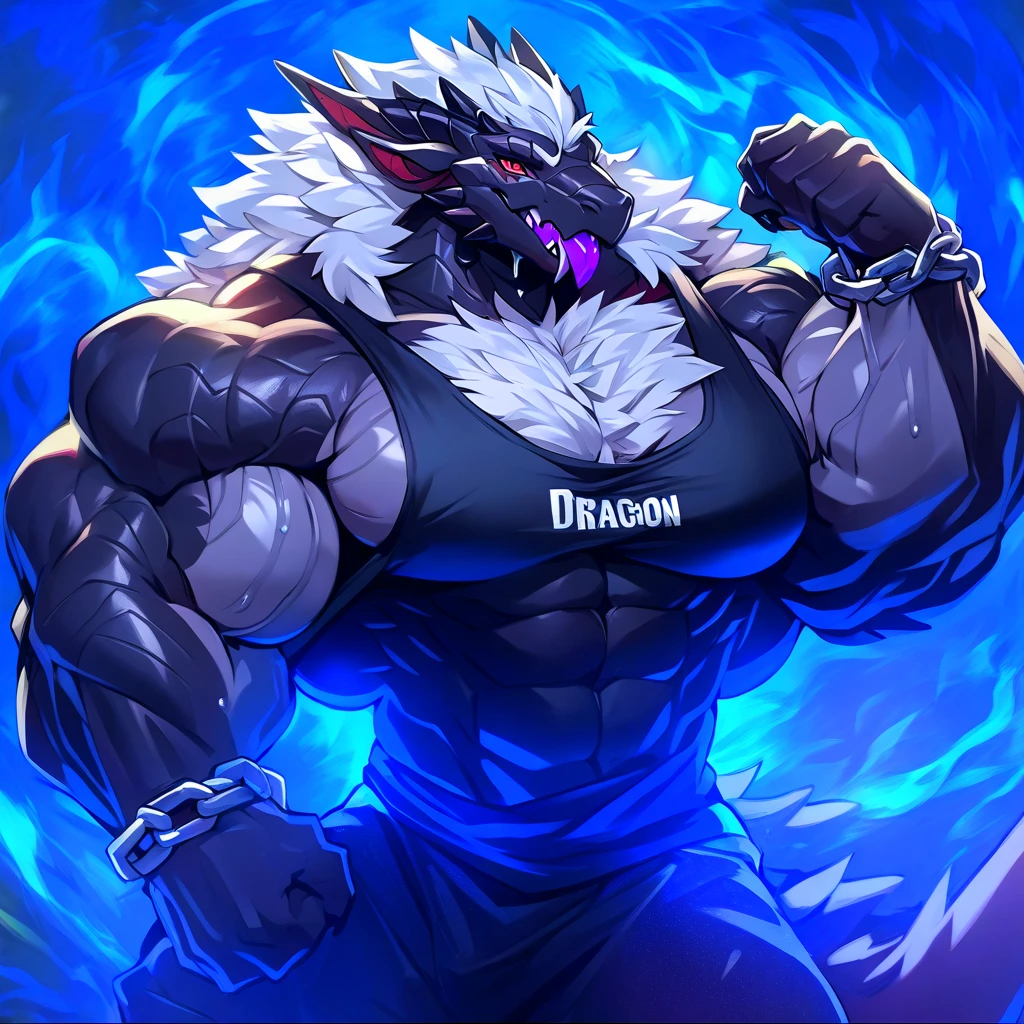 anthropology(Black Westen Dragon）, alone,westen Dragon, Light,Black skin,Clear and bright eyes,Have red eyes,Thin clothes, male, Tops, muscular, Bodybuilding Athletes,Big breasts,Pectoralis major,tall,muscular anthropology（black westen dragon,strong lower body）, muscle god,Daily Wear,red Eyes, black skin,Bodybuilding,muscular male, Bold, Eyes on the audience, empty, Bottoms,((detailed and strong lower body)),Daily Wear,Detailed background, Realistic eyes,Realistic hands, 8k HD, Extreme details, (Dark Shadows, Wide dynamic range, HDR, weak Light:1.2),Westen dragon, muscle god,like god, male. long and strong lower body,hairy, Westen dragon antro), permanent, Solitary,,(westen dragon, huge, Young face,teenager,Bodybuilding athletes body), westen dragon, ((Extremely realistic shadows, masterpiece, extremely deTailed, Reality)), Beast field, firm retreat, solid retreat, Round buttocks, firm and Beautifully shaped buttocks, retreat, Broad shoulders, permanent on the retreat, Firm buttocks, Exaggerated muscles,Round buttocks, Beautifully shaped buttocks, solid and very muscular retreat, westen dragon, Tail, ((deTailed face,realistic westen dragon face)) nose, ((deTailed and realistic eyes and eyebrows)), Smile, mischievous Smile, mischievous expression, White Teeth, Mouth slightly open, Red tongue, skin, scales, Sexy, Height 4 meters , Optimum height, The whole body is full of muscles, ((Raised pectoral muscles, huge and defined abs, V-Shaped Body,super strong body,muscle god)) strong  upper body,Thick waist, ((Long and strong lower body)), Masculinity, attractive face, Attraction Type, fresh and calm face with a cold Smile. Bodybuilding athletes body, huge muscular and long thighs, Bulging biceps, looking at the audience. Unique Light Source, sombras bem definidas, Single Portrait.tall and strong，Thighs are thick，Well-proportioned body((Golden ratio figure,muscle god,True body proportions,long thighs)),by kusunagi,by oldshep,by lindong,by traver009,by nullghost,by magangz
