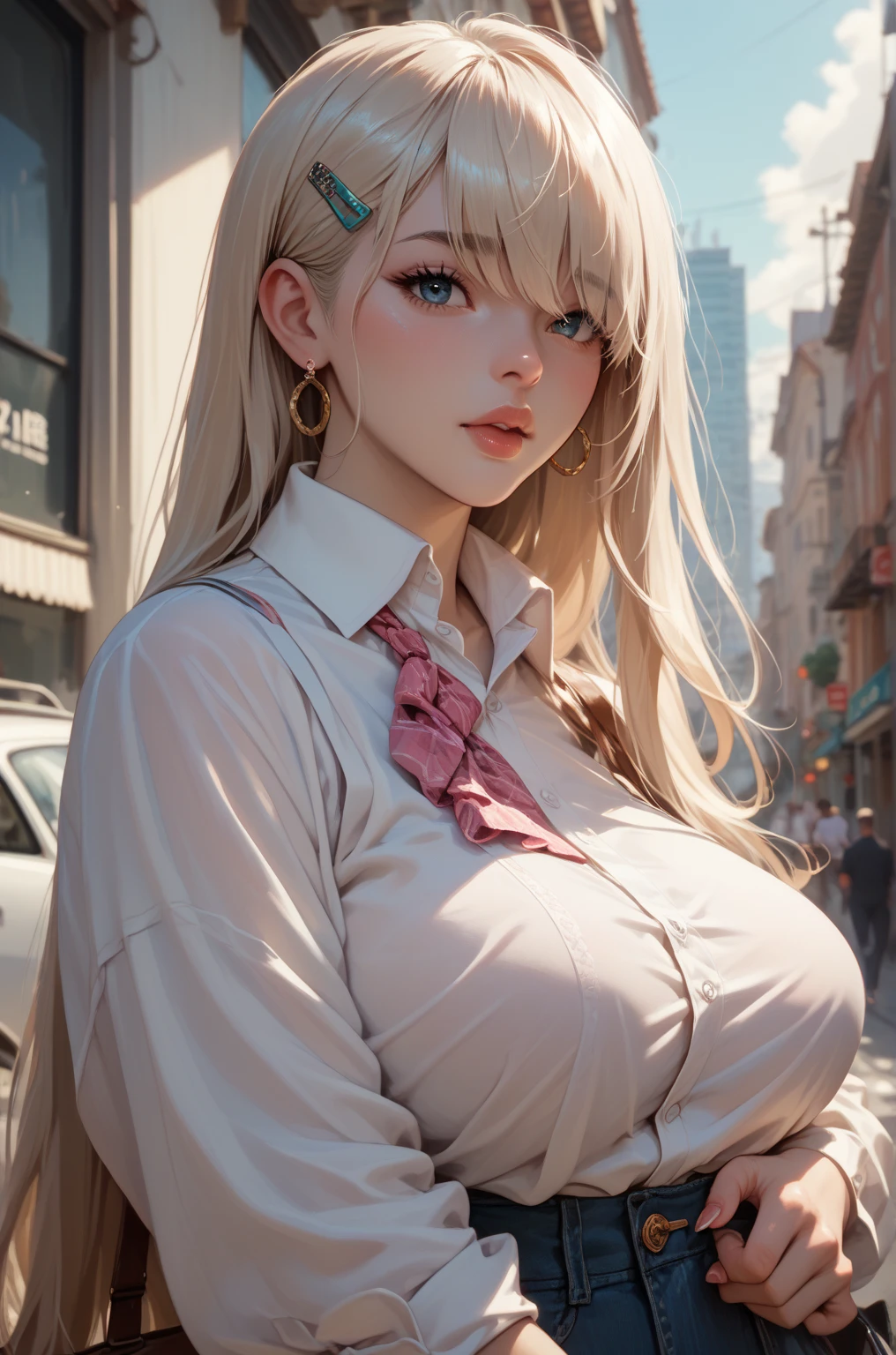 (((Full and soft breasts,)))(((Huge breasts))) (((Cleavage))) (Perfect curvy figure)1 Girl, (Solitary:1.2), (Cowboy shooting:1.2), (Looking at the audience:1.3)
Narmaya, blue eyes, (Lovely:1.3), Devil's Horns, (Huge breasts:1.2), , Blue Skirt, white shirt, Button Gap, shirt, (Blue bow tie:1.2), Curvy beauty, (shortstack:1.2)
rest zumi, (Realistic shadows:1.2), Soft shadows, Minimal Line Drawing, semi-realistic proportions
rest intricate details, (masterpiece:1.3), (best quality:1.3), (Perfect anatomical structure:1.4) rest, (Beautiful white clouds:1.3), Floating Clouds, White sky