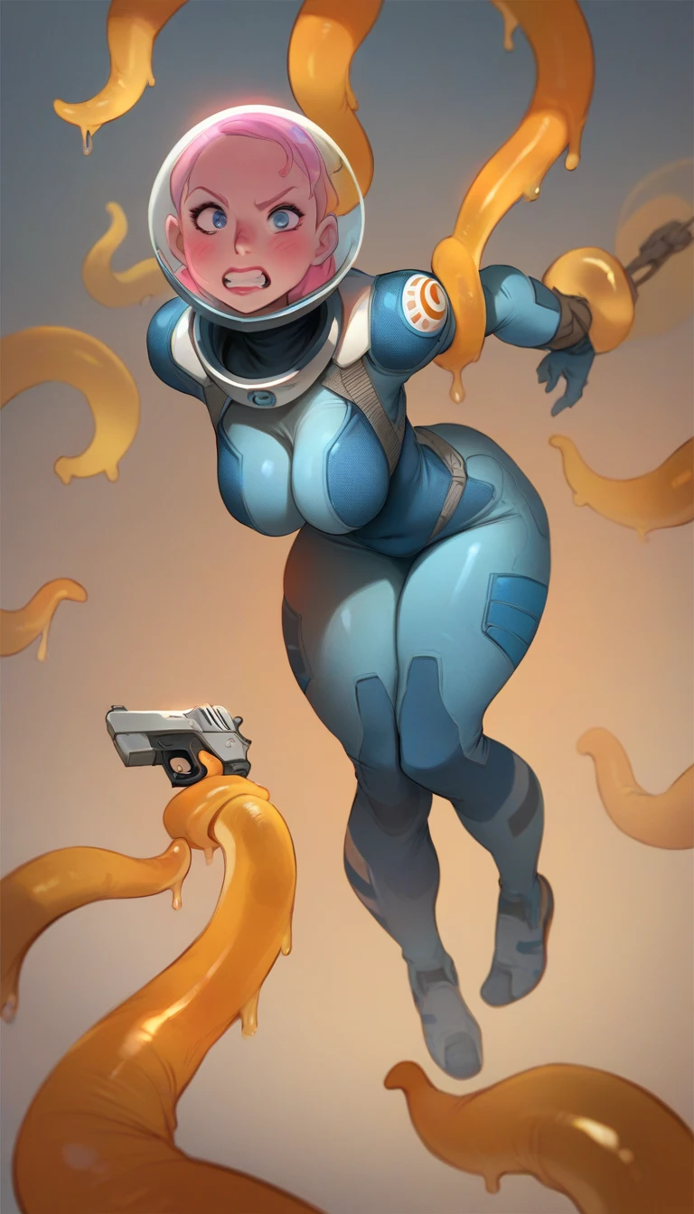 (score_9,score_8_up,score_7_up),britney sexy spacewoman fighting a tentacle monster,angry expression,deep cleavage,hanging breasts,skindentation,space suit,sci-fi pistol,tentacles,restrained,sci-fi planet,extremely detailed,dynamic lighting,best quality,Ambient Light Perspective shot,