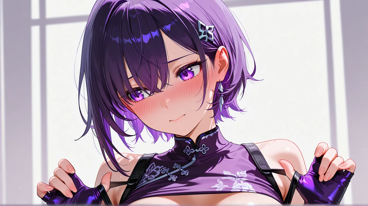 (((sfw))), team uniform, Beautiful breasts, 16yo, Slender body, ((Purple Micro Brassiere)), Very fine and beautiful pink nipples, Pointed nipples, (((Pinch your nipples with your fingers))), side, Ultra-realistic 8K CG，masterpiece，Angle from below, （（Highly detailed background，Delicate pattern，Intricate details）），The best quality in the best condition，とてもとてもとても詳細なface，(((Outdoor))), mysterious, (((Extremely Shy, Confused eyes, Sweat, Very embarrassed, Pinch your nipples with your fingers))), , ((((Selfie)))), Highly detailed eyesとface，Highly detailed eyes，kochou shinobu，Multicolored Hair，No bangs，Hair Intake，team uniform, Purple eyes，Haori，butterfly，band，（熱band庭園：1.2），Purple Flower，mostly cloudy null，Light of the sun，Tyndall effect，slope_null，face，beautiful null，Sabre on waist，Seductive posture，（Small chest:1.3)，Curved waist，（Off-the-shoulder outfit:1.6)