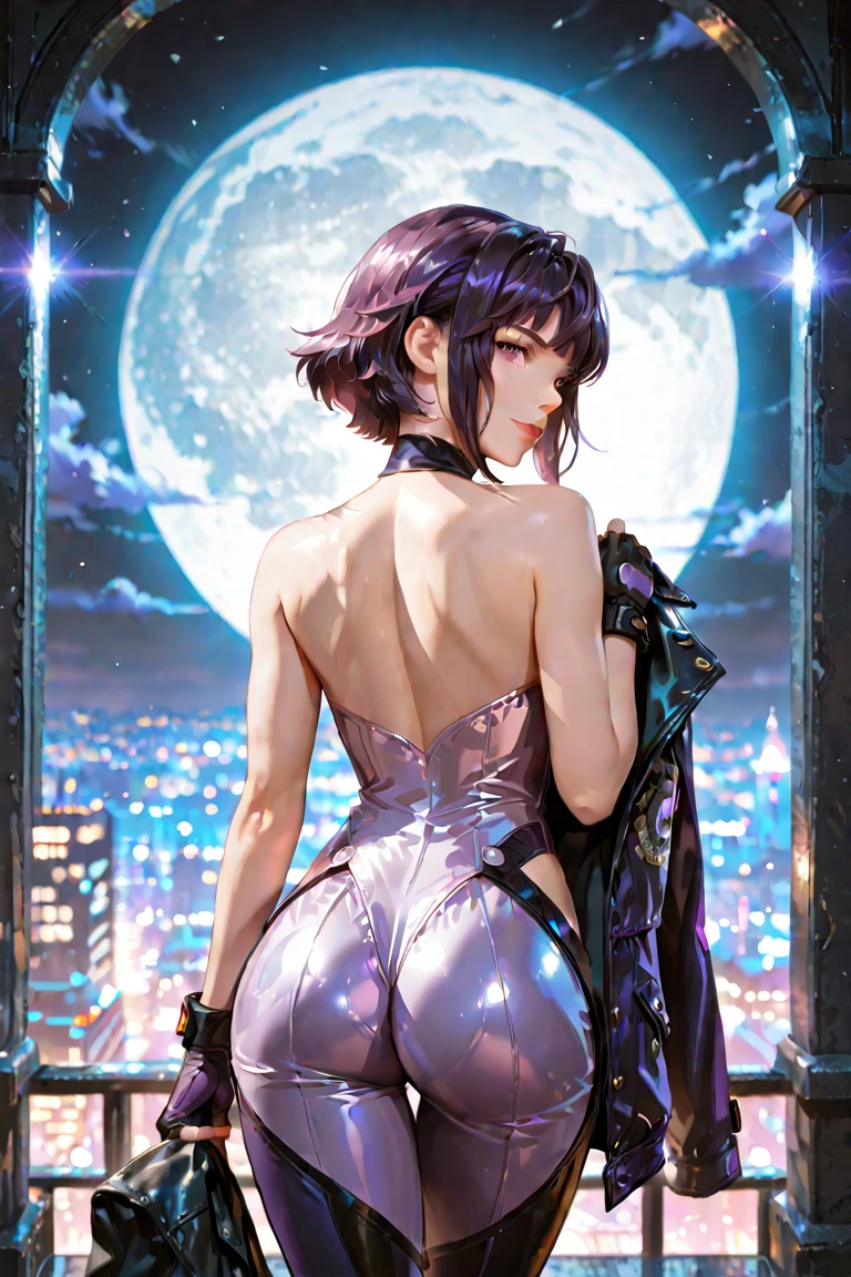 Ravena, sexy titans leotard, ((blackw, shorth hair, smooth ass, smooth ass)), 1 , sexly, Raven Titans Teens. high qualiy, showing ass, ultra detalhada, Moon Night, on a balcony, ((no coverage)), lying on a bed, Robin in classic uniform, enter the room, Raven is facing the camera