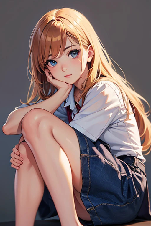 A swedish, American,  german, young woman, 20yo, downtown, in large metropolis, collared shirt, sweater, pleated skirt, chuck taylor shoes, smirk  ((heavy gaussian blur)), ((soft lighting)), (((extremely hazy:1.2))),, (extremely bright), (dreamy atmosphere), bright vivid colors, (blushing:1.2)