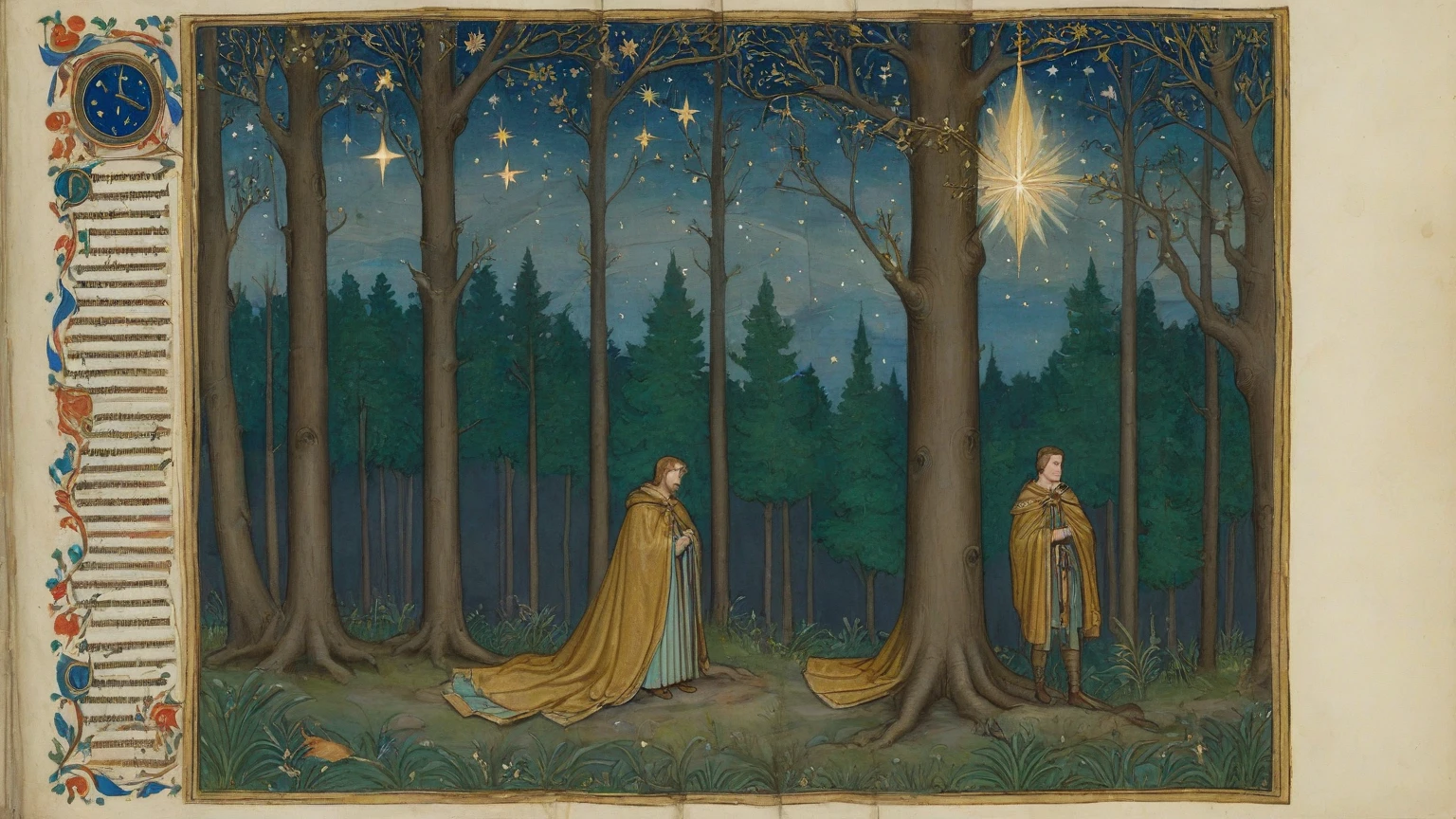 (((Pre-Raphaelite Celtic painting of three Celtic warriors raising their swords in fist adorned with holly branches)))