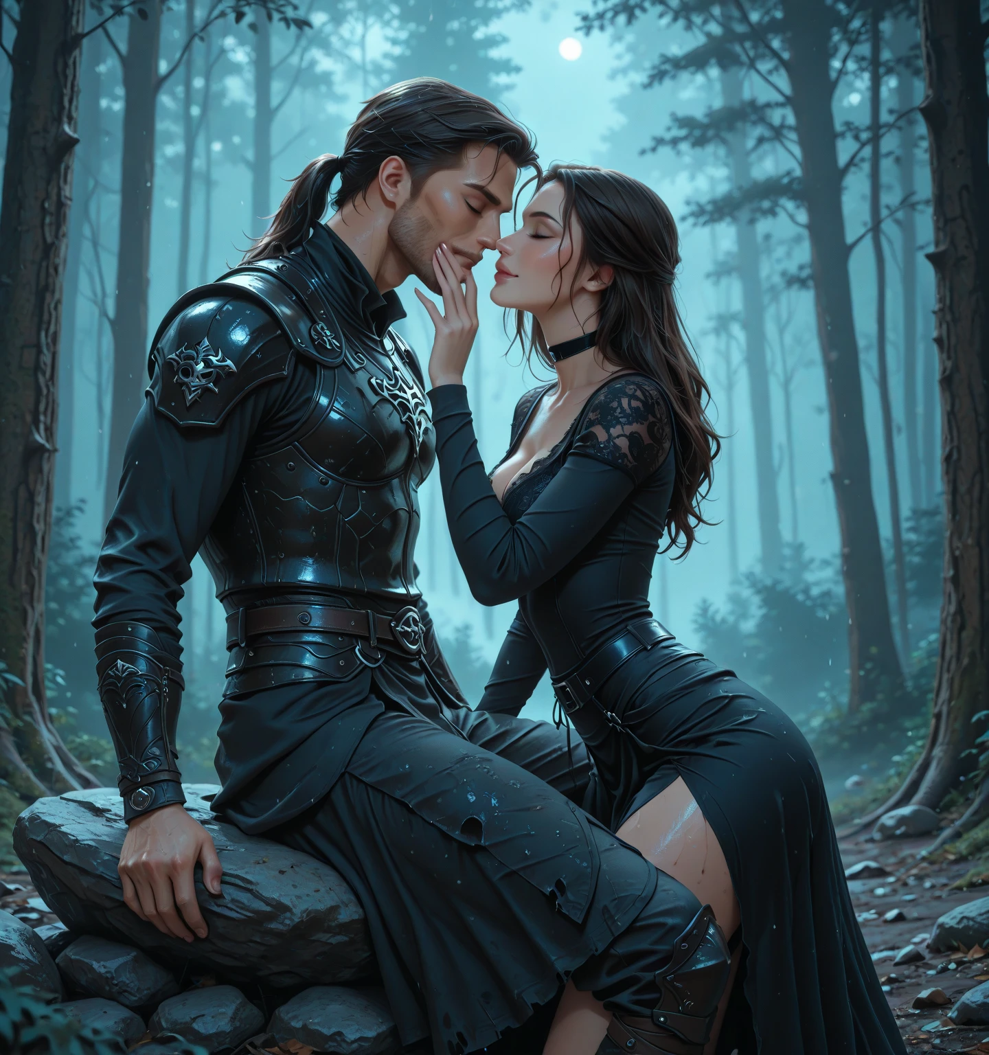 a couple sitting on a bench in a cave with a sword, 4k fantasy art, tyler edlin fantasy art, dark fantasy style art, fantasy game art, abaddon and magali villeneuve, detailed digital 2d fantasy art, detailed fantasy art, epic fantasy art style, epic fantasy art portrait, 8k fantasy art, medieval fantasy art, fantasy art behance