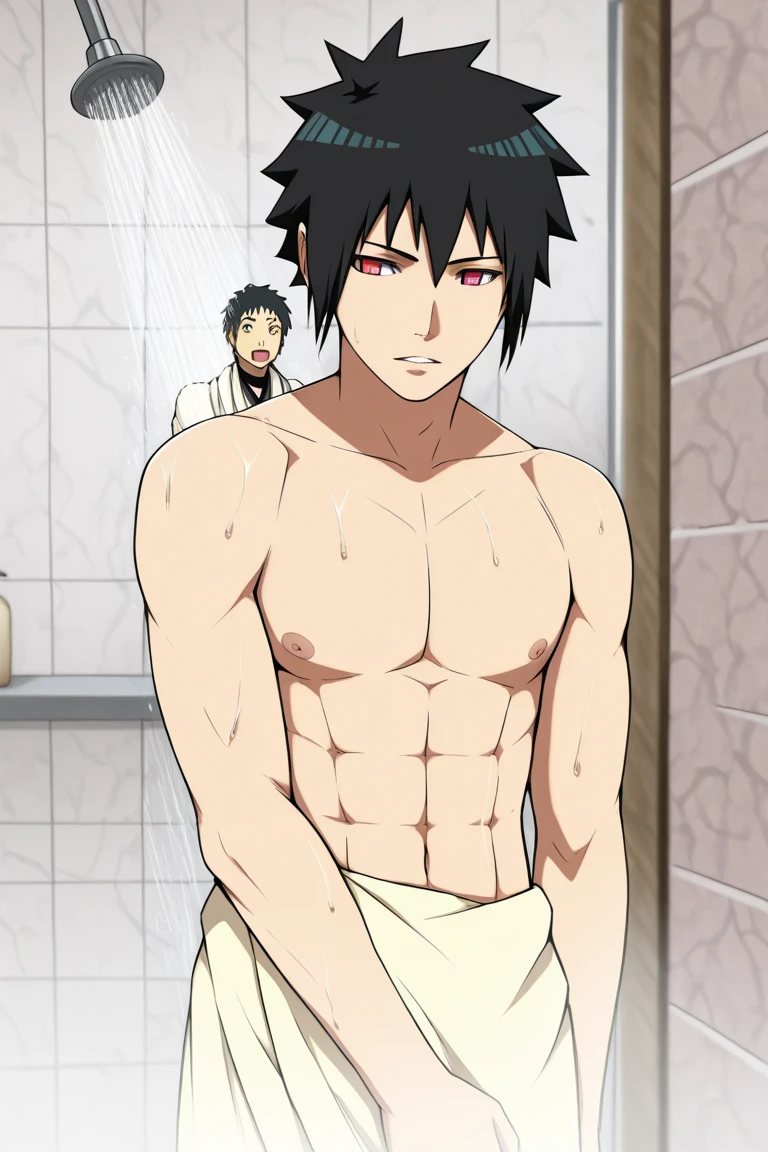 Sasuke, shirtless, white briefs, showering, bathing, 12-year-old boys,