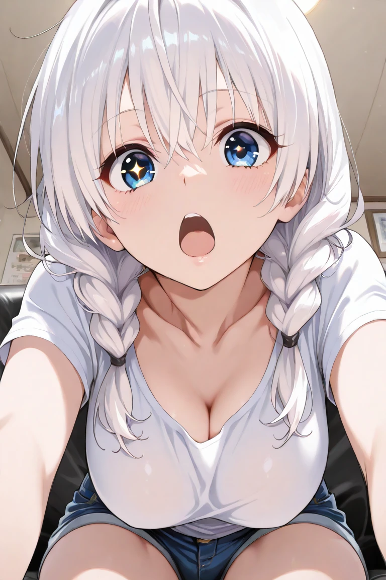 masterpiece,best quality,studio lighting,vivid colors,professional,highly detailed,office,
1girl,beautiful face,(idolmaster \(classic\)),an extremely delicate and beautiful,(((large breasts))),(((lingerie))),(white underwear), seductive smile, blush,very long hair,red lips,eyeshadow, sucking penis, hetero, 1boy, fellatio, oral, solo focus, pov, <lora:MSRealPOVBlowjob:0.8>
(sliver hair:1.25), white hair, sharp focus, serious, messy long hair,side ponytail, white shirt,open clothes, blue eyes, {seductive}, ++, star eyes,
semen, ((cum on body)), too much cum, ((cum)), ((cumdrip)), after fellatio, bukkake, excessive cum,cum on hair,cum on breasts,facial, ejaculation,(cum strings), (cum on face),