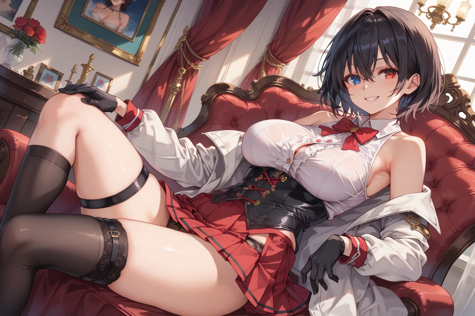Girl with black hair showing her panties to the camera , looking at the camera,  corada,  calcinha branca transparente dando pra ver sua vagina, buceta, private part, opening your legs towards the camera, usando uma regata e uma saia, em um quarto, sentada no canto da cama