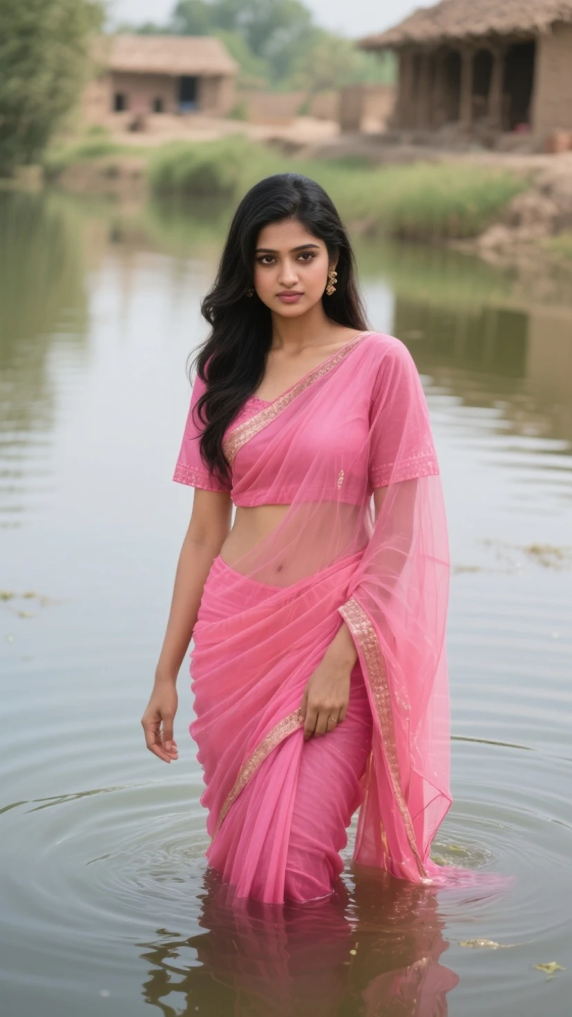 She is a very beautiful Indian girl. The girl is 18 years old. The girl is wearing a Sudar Pink saree . A girl is standing near a car with a bracelet on her hand.