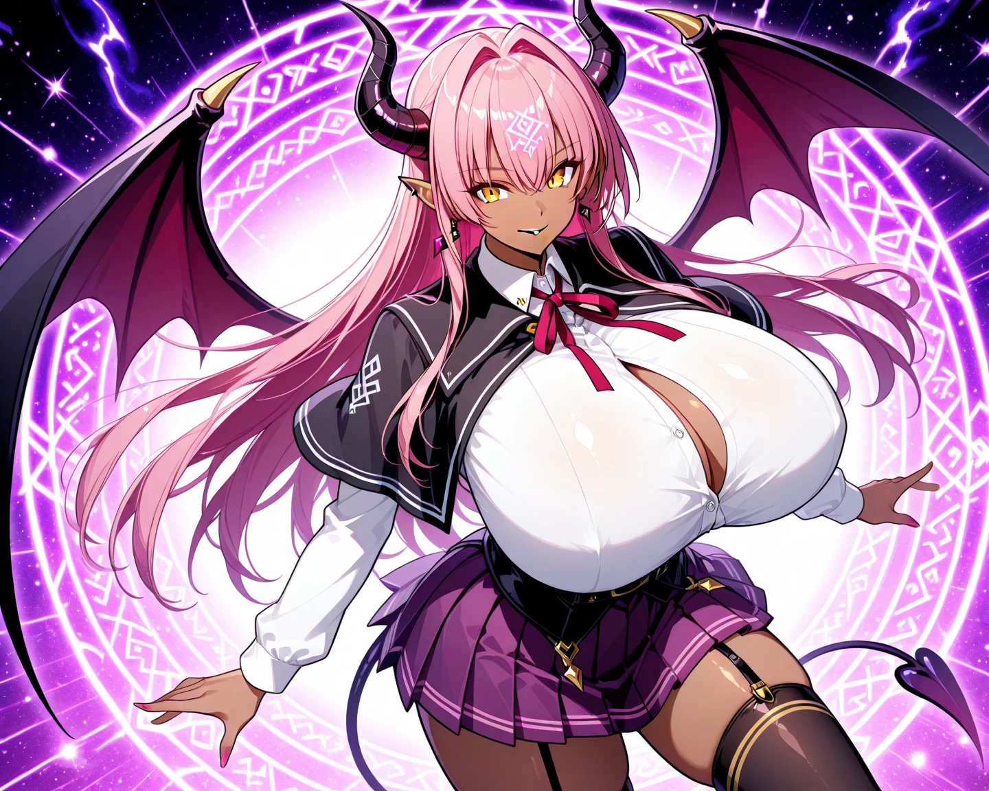 ((best quality)), ((masterpiece)), (detailed), mommy, big breast, demon, pink,big wing head, wing back, Horn Head

