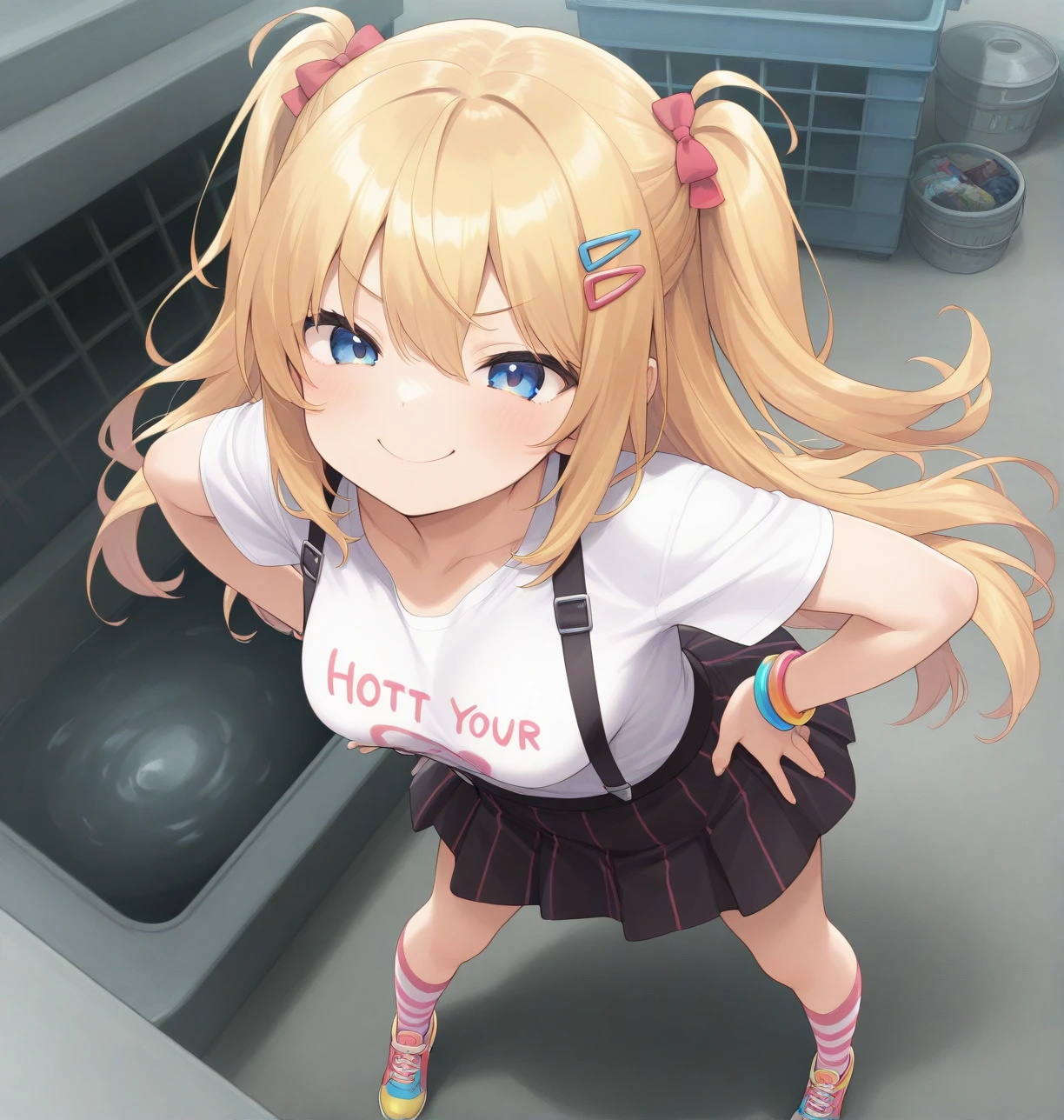 1boy, 1girl、 girl with, a blond, (Half Twin Tail), vacuum cleaner、{{{suck the penis with vacuum cleaner:1.5}}}, , hold on nozzle, from below、vacuum cleaner、from front,naughty smile,disgusting,disdaining,open mouth,disgusted face, pov, 1boy, 1girl, penis,cum