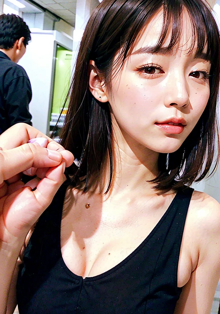 (8K、RAW Photos、Highest quality、masterpiece:1.2)、(Realistic、Realistic)、1 Girl、naked、nude、Beautiful breasts、Big Breasts、Beautiful ass、Hairless pussy、Sleeping in bed、Downward、Face close-up、Bedroom))、Lots of eyelashes、Add shine to your eyelids、skeletally correct、Sweaty body、Beautifully trimmed fingertips、Bruises and ugly faces