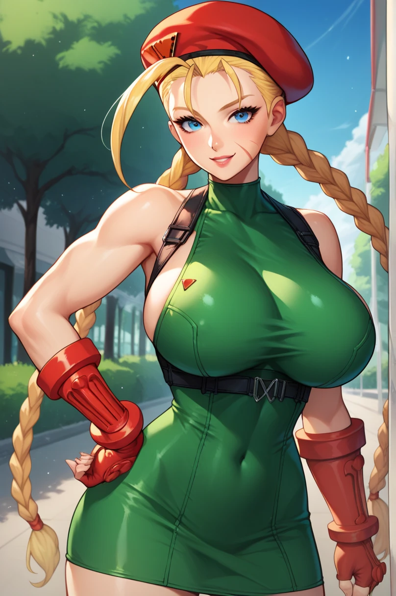 masterpiece、Highest quality、8K、(((Spread your legs)))、((Shiny underwear)))、Green leotard、Beautiful beauty、clean golden hair、((whole body))、(((Photo taken from below)))、forest、Large Breasts、Big Breasts、、tall、Long limbs、The hairstyle is two braids、masterpiece, Highest quality, High resolution, 1 girl, Cammy Blanco, Twin braids, wide, By Rubio, Antenna hair, , (Red Hat:1.3), blue eyes, Scar on cheek, Green leotard, Large Breasts, No sleeve, Red gloves, Fingerless gloves, Camouflage, Cowboy Shot, Are standing,