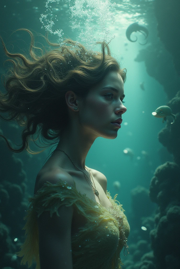 Mermaids swimming under the deep sea,master-piece,lonely,mystical