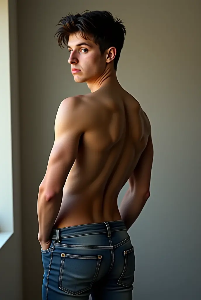 (1boy, photorealistic:1.4, ultra realistic, masterpiece:1.2, best quality, 4k, 8k), cute 16-year-old male model nude, backside facing, spreading his ass cheeks, bussy, anus, slim body build, twink, looking back at viewer over shoulder, ballsack, scrotum, penis, intimate moments, delicate skin, detailed face, ultra realistic skin, youthful innocence, shot on Nikon d850 50mm, dlsr, RAW, cinematic lighting, 3 point lighting, flash with soft box