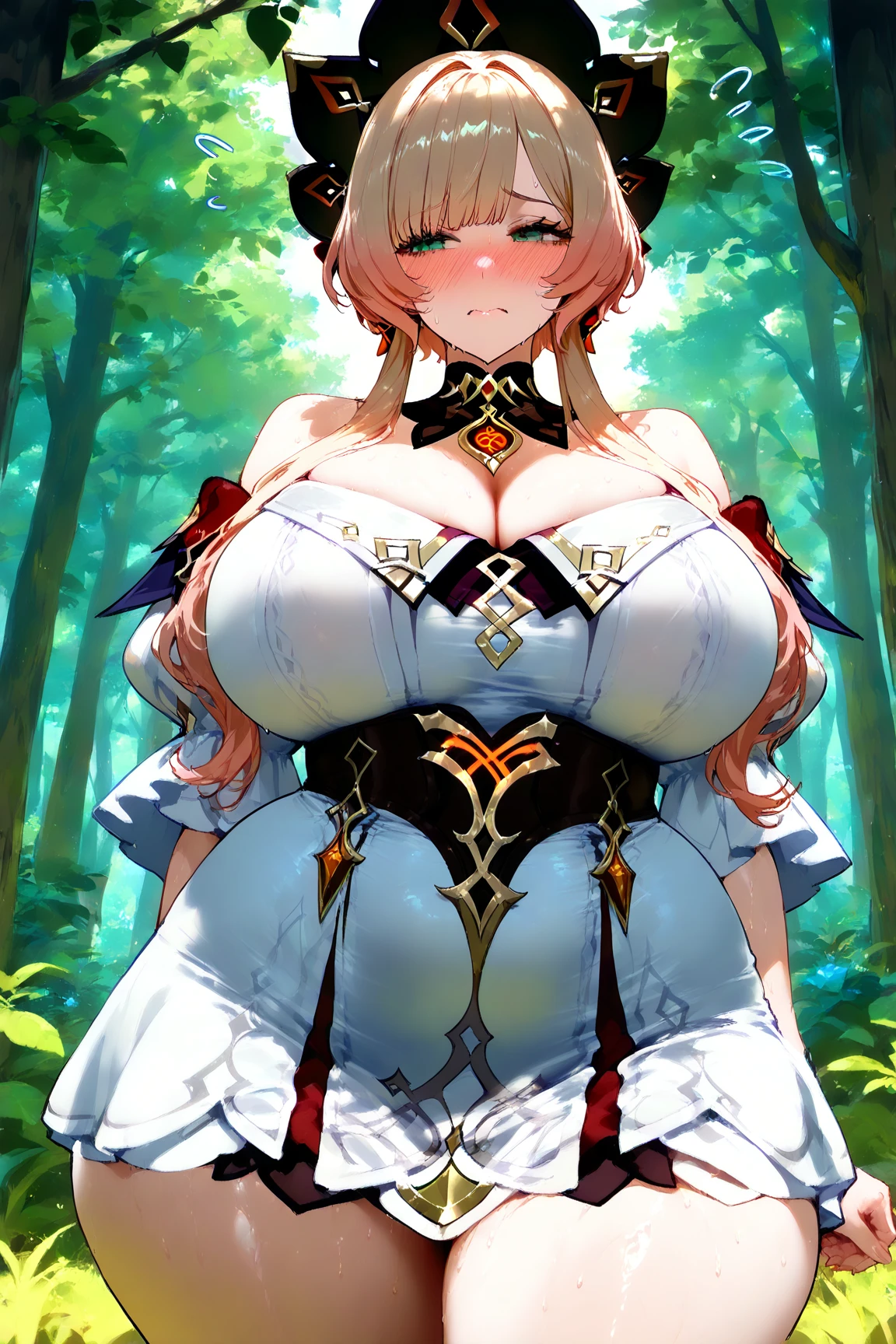 Highest quality, masterpiece, High resolution, detailed, Digital Art, Minerva VG, blue eyes, Blonde, Non-traditional Shrine Maiden, owl, nsfw, loincloth, (((Pubic hair is sticking out of the loincloth))), (blonde pubic hair(4.0)), blush, perfect female body, cleavage between breasts, light pink nipples, areola slip, (ripped clothes into pieces),