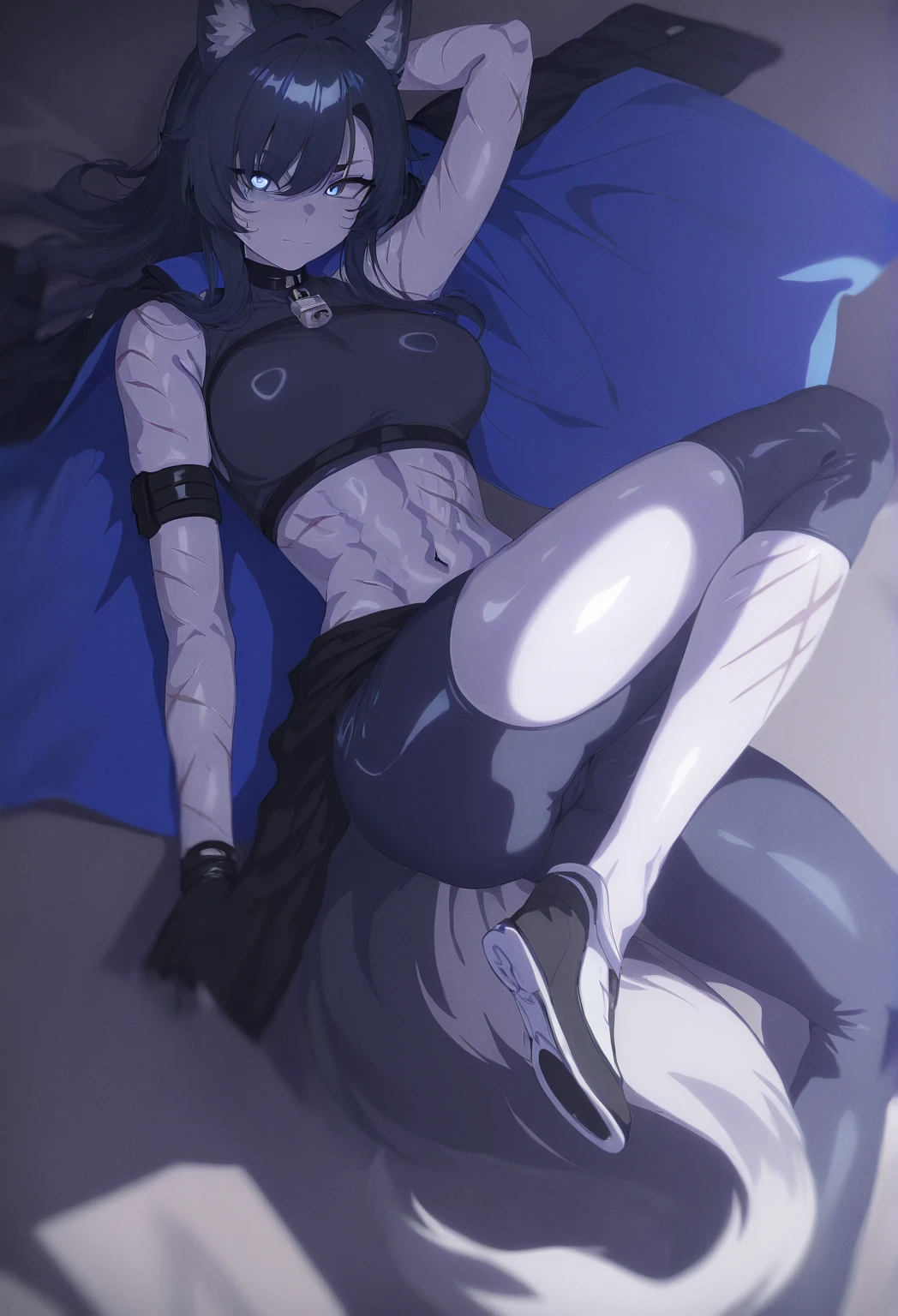 masterpiece, best quality, 1girl, enchanting female in a forest, raven hair, very straight hair, blue eyes, witch hat, (black top:1.5), (panties:1.4) (strapless:1.5) skinny, narrow waist, large breasts, bare arms, sleeveless, elbow gloves, midriff, cleavage, beautiful shiny skin, (underboob:1.3), full body, tight clothes, thigh highs, freckles, dark forest, evening, (night1.5), bust shot, thigh boots, heel boots, portrait
