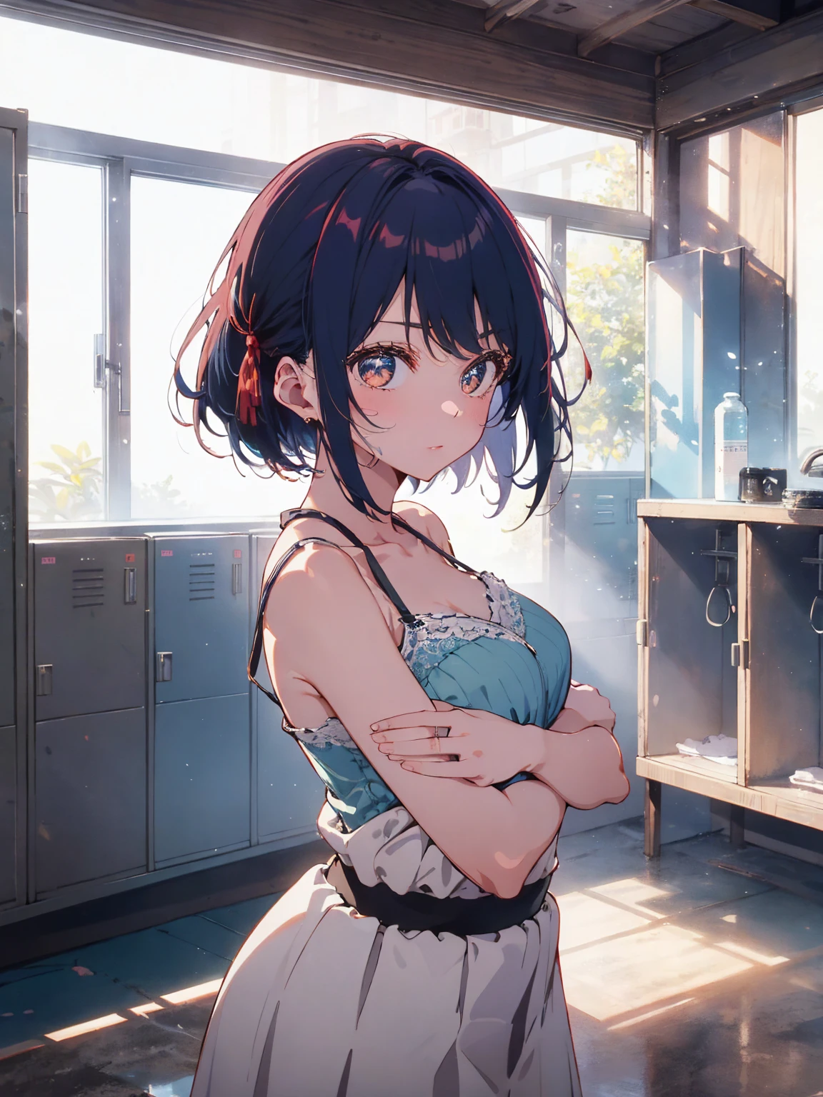 (highest qualityのイラスト:1.2), (cute girl:1.1), (1 girl, alone:1), (2 girls、8-year-old、、、small、cute、cute、small胸、 Very detailedな目:1.2)、(Yuri、kiss、Hug from behind、grab、eyes half closed、eye contact:1.Sweat、I was embraced、blush:1.1)、 break White Bra、ピンクのgood、Blue Bra、Green bra、Grey Bra、light Grey Bra、 Striped bra、水玉模様がgood、goodチェック柄、 cute、good、kids good、sporty、camisole、Cotton panties、School Skirt、Blake Black Hair、Blue Hair、Brown Hair、extra belly short hair、 short hair、Middle Hair、Hair length、Wavy Hair、Curly Hair、Pale pink braids、Princess Cut、Bobcut、Twin tails、低いTwin tails、 ponytail、ライトブルーのローponytail、break(locker room:1.2)、(evening、evening、Orange sunlight:1.2)、 break(highest quality、Very detailed、Very detailed and beautiful 、超A high resolution、Arm details:1.2)、Browsing Caution Beautiful Pool
