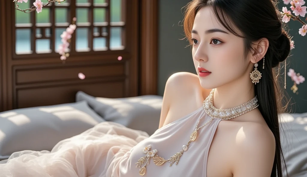 (best quality,Extremely detailed,Photo-realistic:1.37),Height 168 cm,Melon seed face shape,The facial features are delicate and well-proportioned,The face is feminine,A pair of clear almond eyes,Gentle and affectionate eyes,Eyelashes are long and thick,Slender and well-proportioned,Curvy,Long black hair,I usually like to wear my hair loose or braided,Occasionally tie it into a playful ponytail,With an elegant swan neck and slender legs,Fair and translucent skin,As if it would glow,It looks very temperamental,Wearing a flight attendant,Short skirt、High heel,black