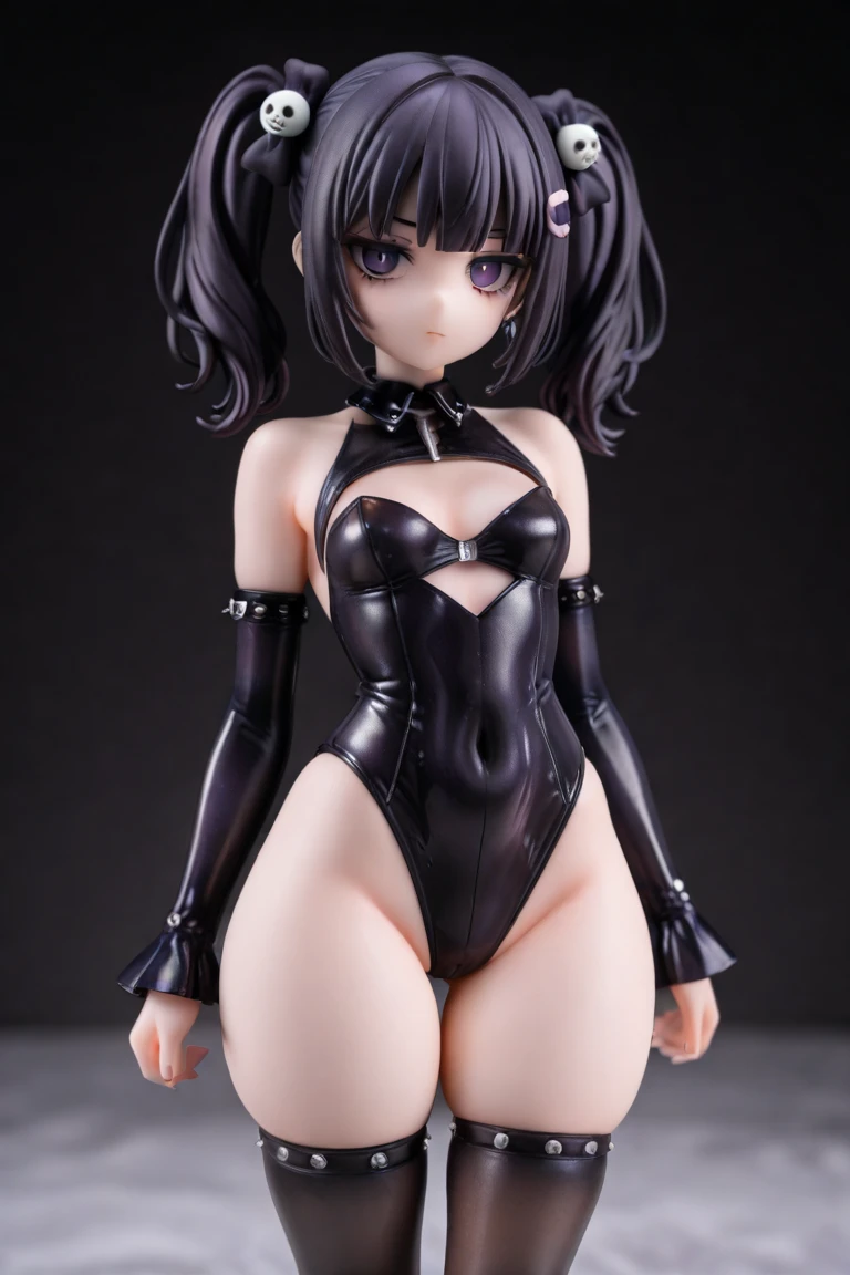 ((Highest quality)), (masterpiece)), (detailed: 1.4), Disorganized solutions、High resolution、(masterpiece:1.4)、Super detailed、Beautiful girl、Highest quality、masterpiece、Very detailed、(1 person):1.4、(Black latex swimsuit)、、Twin tails、Short Twin tails、choker、:1.1,(Shiny latex)、elbow fullgloves,thighhigh boots,
