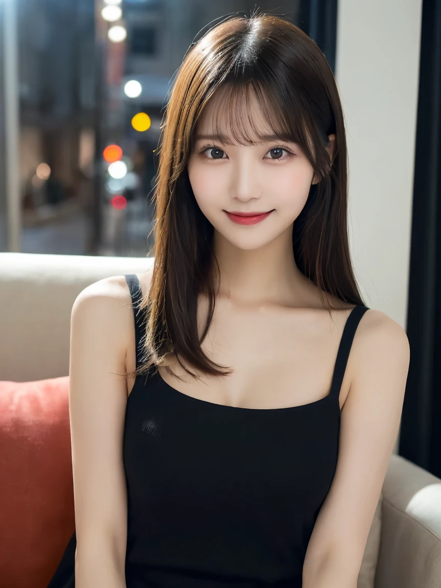 Tabletop, Highest quality, shape, Very detailed, finely, High resolution, 8k wallpaper, Perfect dynamic composition, Beautiful and detailed, Beautiful straight hair,Small breasts,Natural color lip, 20-year-old girl、cute、Always blur the background,Perfect and beautiful face,Slim face and figure,Big eyes、Putting on gal makeup,Actual Photos(Best image quality)、Full Body Shot、smile、Metropolis