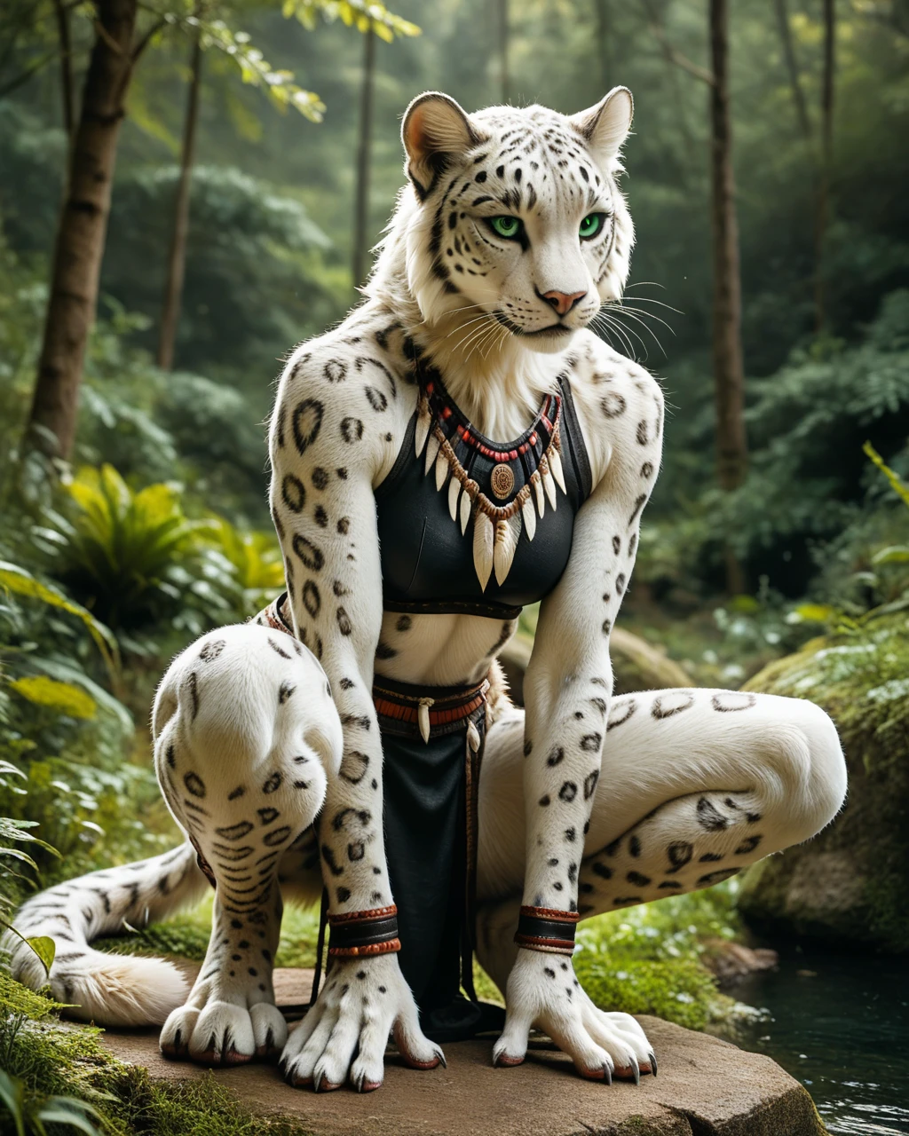 ((One)), female, anthro maine coon, female персонаж, (silver-white fur, White-silver:1.3), ((Cat's face, dark hair, big gray eyes, White Eyelids, elegant) (Hard, Attractive expression:1.2)), sexy belly, detailed navel, mesomorph, ping)), (correct anatomy), (elegant), (((long torso))), (very thin waist), (Contoured bone:1.2), naked, (detailed body),One big tail，(((Long legs))), legs，silver loincloth, obsidian is good, (realistic fur, detailed fur texture, marked:1.3)), (daylight), Photorealistic, Hyperrealistic, Ultra-detailed, by Bonifasco, Ruanjia,  Ross Tran, Subtraction，Green field，No artificiality，build through