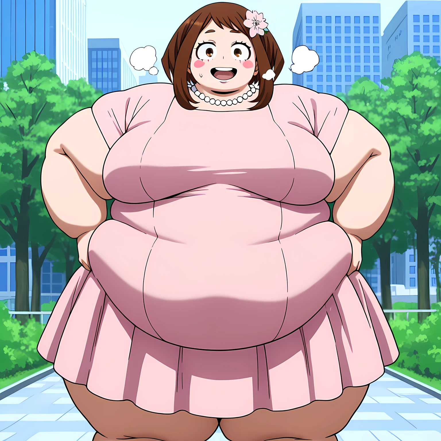 Luz Noceda, Morbidly obese, full body, arched back, highres, ashleygraves, 1girl, solo, wide open eyes, pink eyes, low ponytail, white outline, monochrome, choker, indoors, smile, looking at viewer, <3, full body, one hand, spoken heart, zoomed out, Round face, double chin, fat chin, fat cheeks, fat neck, round face, SSBBW, flabby arms, round face, double chin, fat double chin, big double chin, fat neck, chubby cheeks, fat thighs, fat calves, morbidly obese, flabby , giant , large belly, obese, fat face, belly, double chin, obesity, flabby breasts, fat arms and legs, fat everything,
