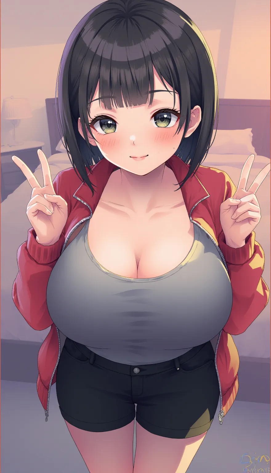 (Perfect body),Best Quality,(8K Portrait),(anime screen cap)、((((()))))、(NSFW)、(((embarrassed from)))、asymmetric hair、((Forehead)),blush,Sweat,(((large udder)))、((bulging nipple))、(brown haired),((bob cut))、((brown-eyed)),(((thick thighs))),((light blue pantie))、((:o))、(Hands behind the head)、(((Surprised)))、office room、(M-shaped legs)