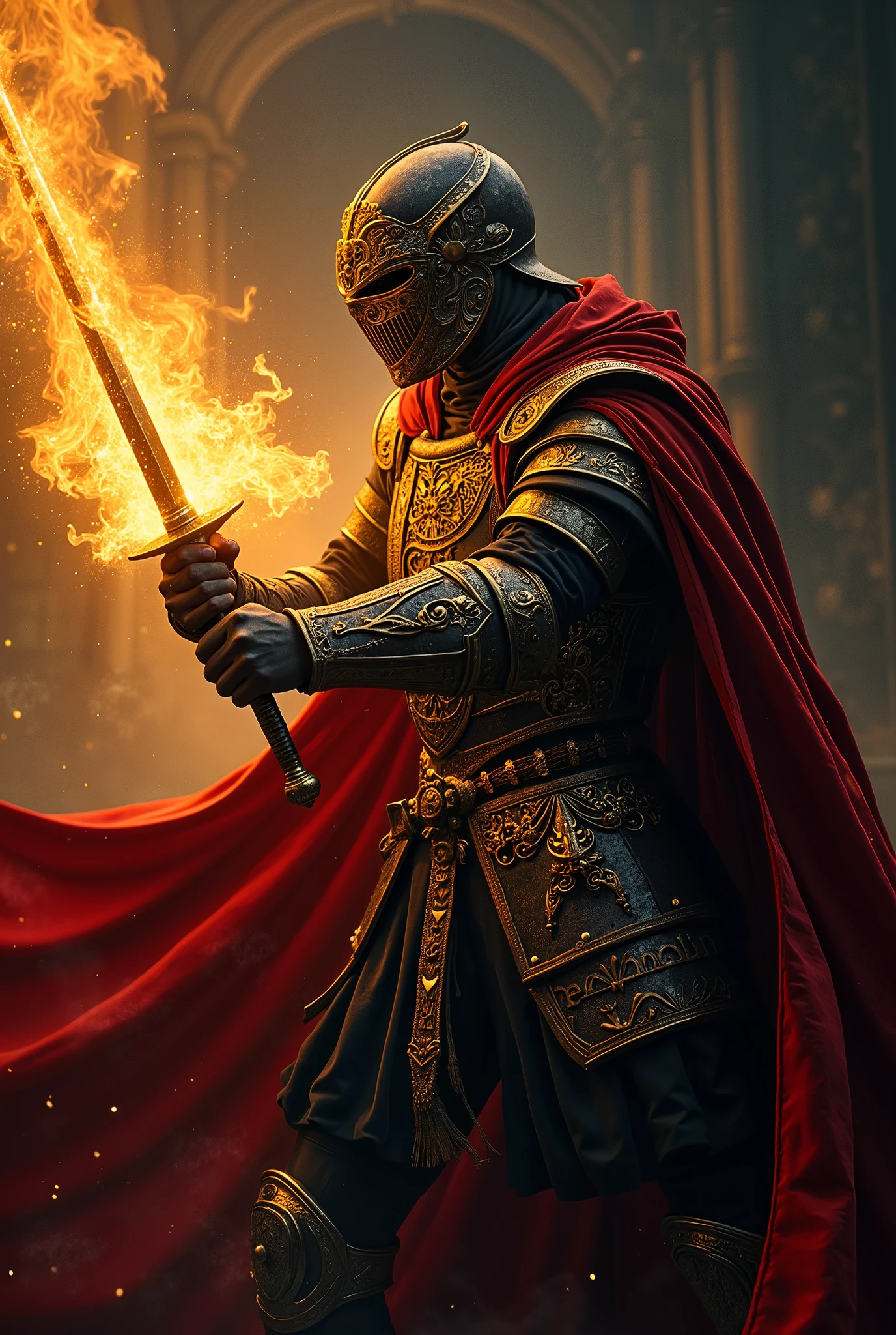2. **lights, BAROQUE duelist**
* **STYLE INCARNATION:** baroque (drama, high-contrast light/shadow, movement, ornate detail, emotion ).
* **description:** Этот воин воплощает в себе dramaтическое действие. He wears an ornate, the swirling , Gilded, and blackened steel plate armor, глубокая резьба с dramaтическими мотивами. under, rich, heavy, velvet and brocade fabric penetrates deep into, luxurious, shaded pleats. His figure is dynamically curved, incredibly sporty, captured with intense theatricais on firey. One side of his body is brilliantly conveyed, almost divinely, is on fire, , and the other is immersed in the deep, inky, реалистичная shadow. Его шлем похож на dramaтическую броню, emotional mask, , conveying furious intent.
* **Material/underробность:** The polished gold inlay sparkles furiously, , reflecting the scene. The deep velvet texture absorbs light. Scratches and dents on the ornate armor are visible, , armor that illuminates or hides in the shadows, , telling a story of past conflicts.
* **attack pose & method:** Он исполняет dramaтическое произведение, spiral, lunge. He holds gold, ornate rapier, , which, Seems, captures pure light, , aimed at eliminating the visible gap. His body is a torsion spring of movement and emotion, cape the swirling dynamically, , and the interaction of blinding light and deep shadow is confusing and mind-boggling, , appearing and striking at the theater, concentrated power.