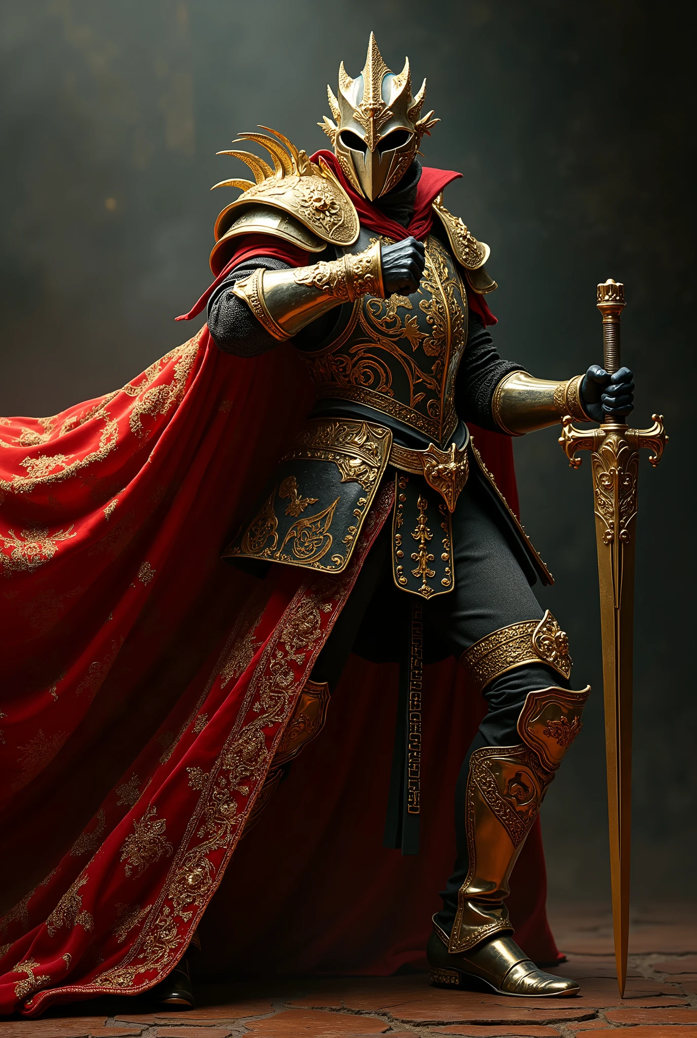 2. **lights, BAROQUE duelist**
* **STYLE INCARNATION:** baroque (drama, high-contrast light/shadow, movement, ornate detail, emotion ).
* **description:** Этот воин воплощает в себе dramaтическое действие. He wears an ornate, the swirling , Gilded, and blackened steel plate armor, глубокая резьба с dramaтическими мотивами. under, rich, heavy, velvet and brocade fabric penetrates deep into, luxurious, shaded pleats. His figure is dynamically curved, incredibly sporty, captured with intense theatricais on firey. One side of his body is brilliantly conveyed, almost divinely, is on fire, , and the other is immersed in the deep, inky, реалистичная shadow. Его шлем похож на dramaтическую броню, emotional mask, , conveying furious intent.
* **Material/underробность:** The polished gold inlay sparkles furiously, , reflecting the scene. The deep velvet texture absorbs light. Scratches and dents on the ornate armor are visible, , armor that illuminates or hides in the shadows, , telling a story of past conflicts.
* **attack pose & method:** Он исполняет dramaтическое произведение, spiral, lunge. He holds gold, ornate rapier, , which, Seems, captures pure light, , aimed at eliminating the visible gap. His body is a torsion spring of movement and emotion, cape the swirling dynamically, , and the interaction of blinding light and deep shadow is confusing and mind-boggling, , appearing and striking at the theater, concentrated power.