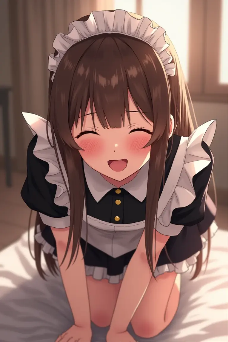 brown eyes,long hair,clover hair ornament,ahoge,blue jacket,white dress, long sleeves,green bow, black thighhighs,sneakers,amamiya mimori,bed,white panties, knees up, (on back), flustration,open legs, missonary position,pov,standing penis,handjob by boy, scared face, cum shot, hand up,