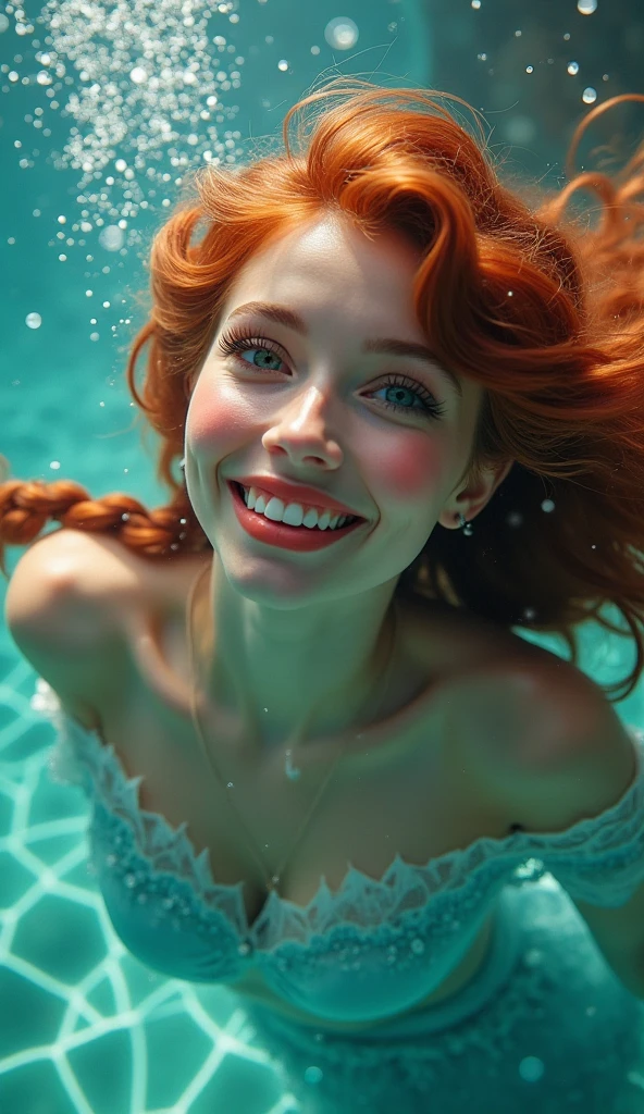 (a)best quality,highres,ultra-detailed,1girl,solo,extremely detailed eyes,colorful hair,one person,coral eyes,underwater view,(laughing:1.5), ocean life,heavy breathing,abyss,diving