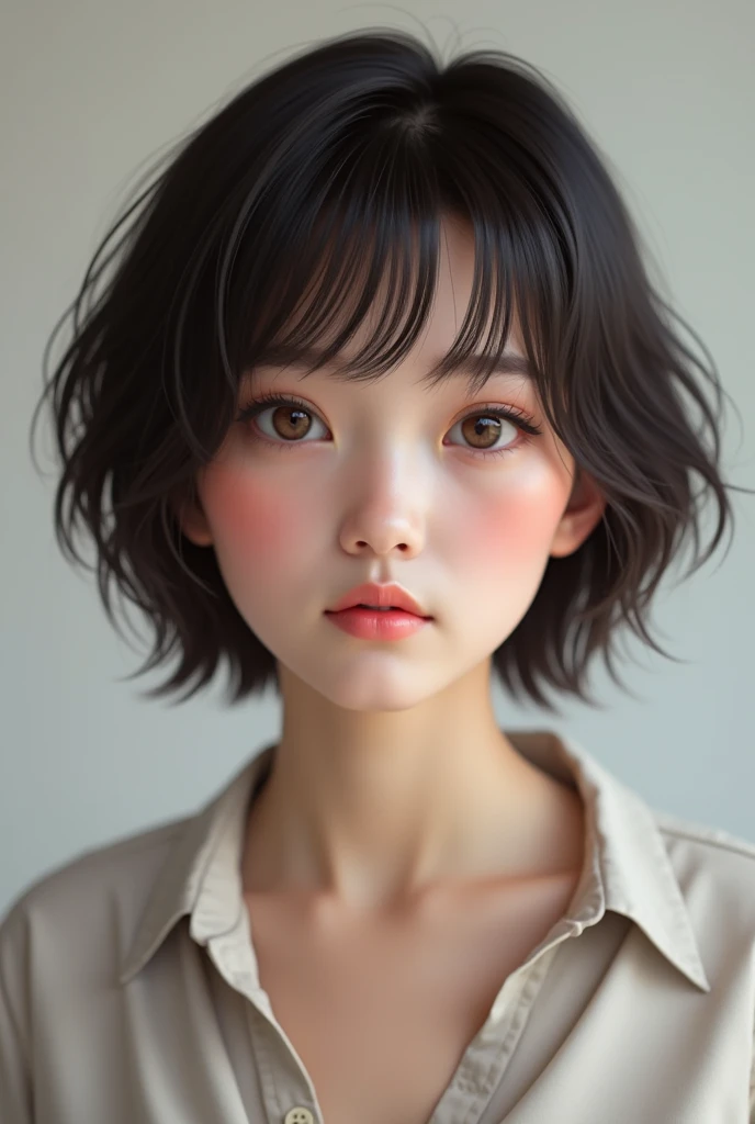 14 year old girl, short dark brown hair, dark eyes and light skin