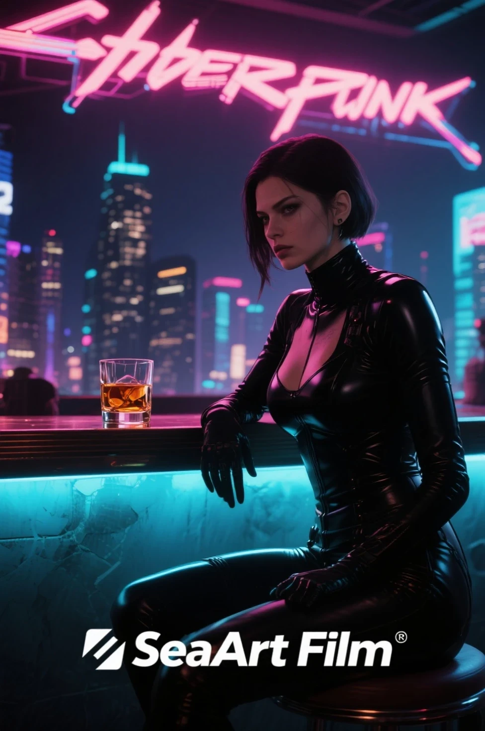 molly millions, portrait of a beautiful cyberpunk woman, sunglasses, shoulder long hair, cyberpunk, cafe drinking coffee, looking at the coffee, street samurai, sunset, neuromancer, cyberpunk city background, megacity, gorgeous view, depth, high detail, digital art, painted by greg rutkowski, painted by seb mckinnon, trending on artstation