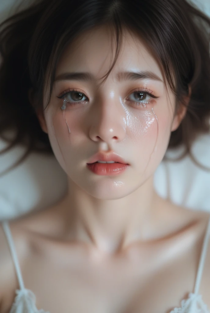 high quality, detailed,a girl with white water drops on her face.she is taking a shower,lots of white water droplets.(at night:2.0),green eyes.she is 13 years old japanese bitch gal,prostitute,she has a mole under her eye,(smallest breasts),(wearing long sleeve white oversized t-shirt dress,offshoulder,very very wet thin fabric shirt,),blunt bangs,((bob hair,very wet hair and wet face,shiny face)),slender,face up,nipples,temptation

((her face is facing directly upwards:1.5))

(((she opens her mouth very very wide and closes her eyes:1.2,tounge out)she looks very very painful and her cheeks are very red))((on the bed))