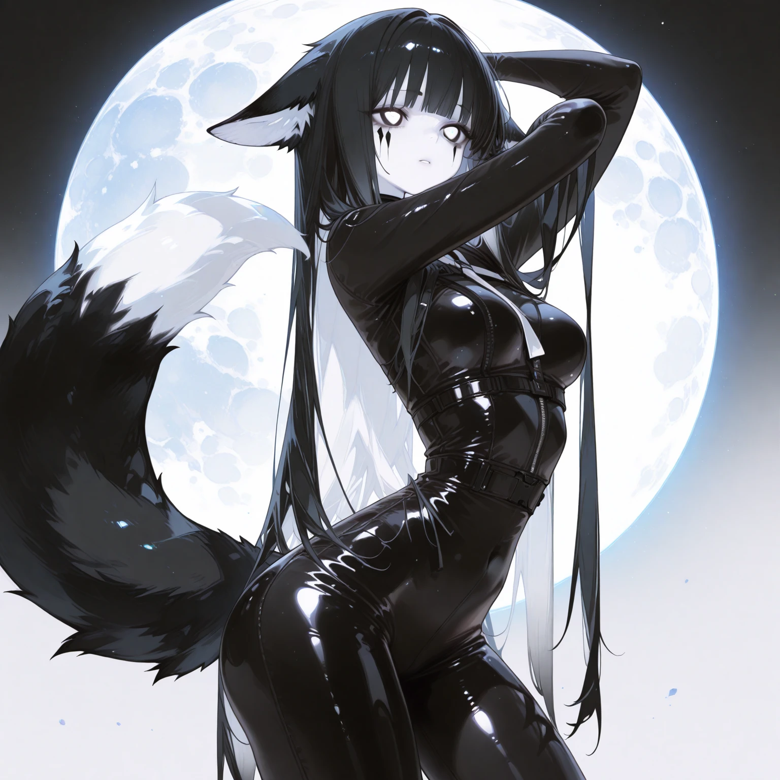 (full body shot at distance ) , (((1girl))), (realistic fox-girl with black hair and nine tails) , (nine tails with black fur:2.2) , (image centered on subject with her tails spread behind her:1.5) , (beautiful human face, high cheekbones, green eyes fox ears) , (very detailed sinto clothes:2.3) , inspired by Sugimura Jihei, delicate and fine, (tentacles:fox tails:0.5), white form, inspired by Sōami, jormungand, mystical creatures, realistic, ultra detailed, dynamic pose, sunrise lighting, detailed forest background
