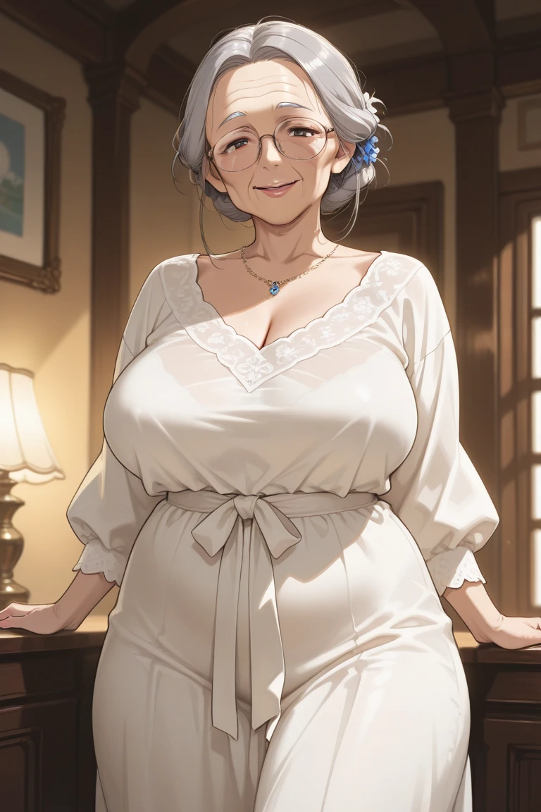 score_9,score_8_up,score_7_up, anime style, clear line, 1mature woman, solo, gilf, old skin, 58 years old woman, in bedroom, in office unform, old face