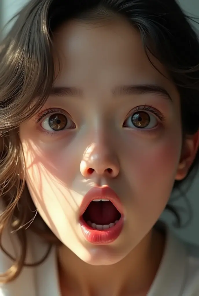 Schoolgirl with open mouth in close-up