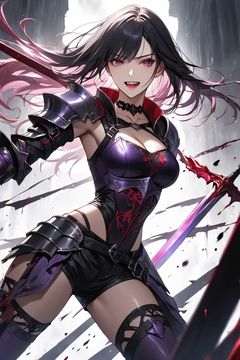 Scathach Fate/GO, Scathach face, purple hair, red eyes, sexy pose, masterpeace
