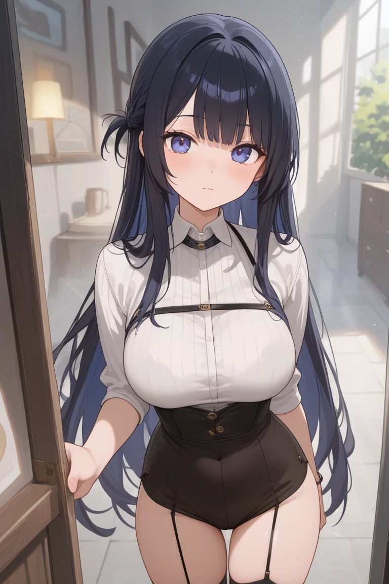 (1) A woman in a lingerie store, She rolled up her skirt and showed me her black panties. please, roll up her skirt!
(2) She is wearing a white sleeveless knit and a black long skirt.
(3) she has long black hair.
(4) she has a provocative personality, a smiling expression on her face.
(5) She is 29 years old and looks mature..
