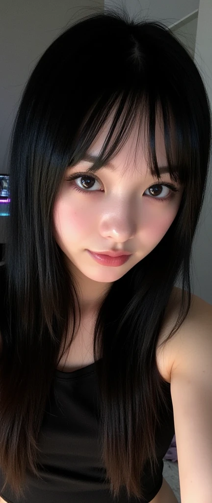 Arafed asian woman with long hair and a black top, menina coreana, Lalisa Manobal, Yoshitomo Nara, Shikami, Chiho, 18 anos, 2 2 anos, Mulher sul-coreana bonita, Ulzzang, 1 8 I, 19-year-old girl, Asian face
