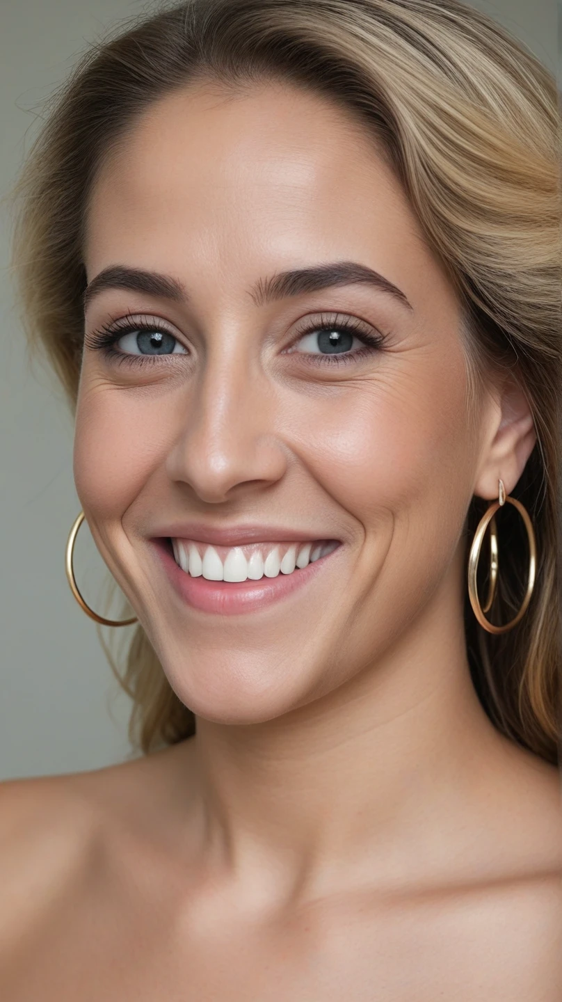 A closeup of a long-haired woman smiling for the camera, Sorriso perfeito Vogue, bonito e sorridente, sorriso perfeito, rosto de modelo de moda sorridente, sorriso bonito, lovely smile, sorriso encantador, sorriso bonito, She is grinning, modelo de moda sorridente, cara de modelo de moda feliz, ela tem dentes brancos perfeitos, rosto sorridente bonito, sorrindo rindo, sorriso brilhante, sorriso enorme