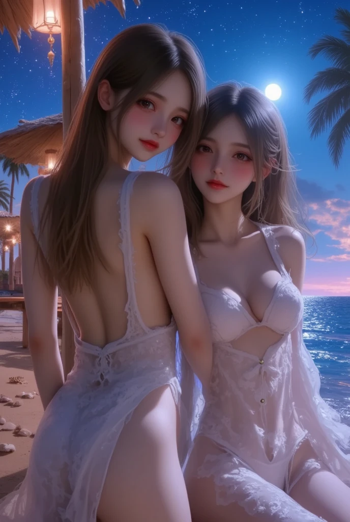 ((nighttime scene,逼真光线,best qualtiy,8k,tmasterpiece:1.3)),1girl,Pretty woman with slender figure:1.4,brown hair,Oversized breasts,Off-the-shoulder cut top:1.3,sofe,Super detailed face,Detailed eyes,二重まぶた,nsfw,pantiess,Shy,Realistis,Realiy