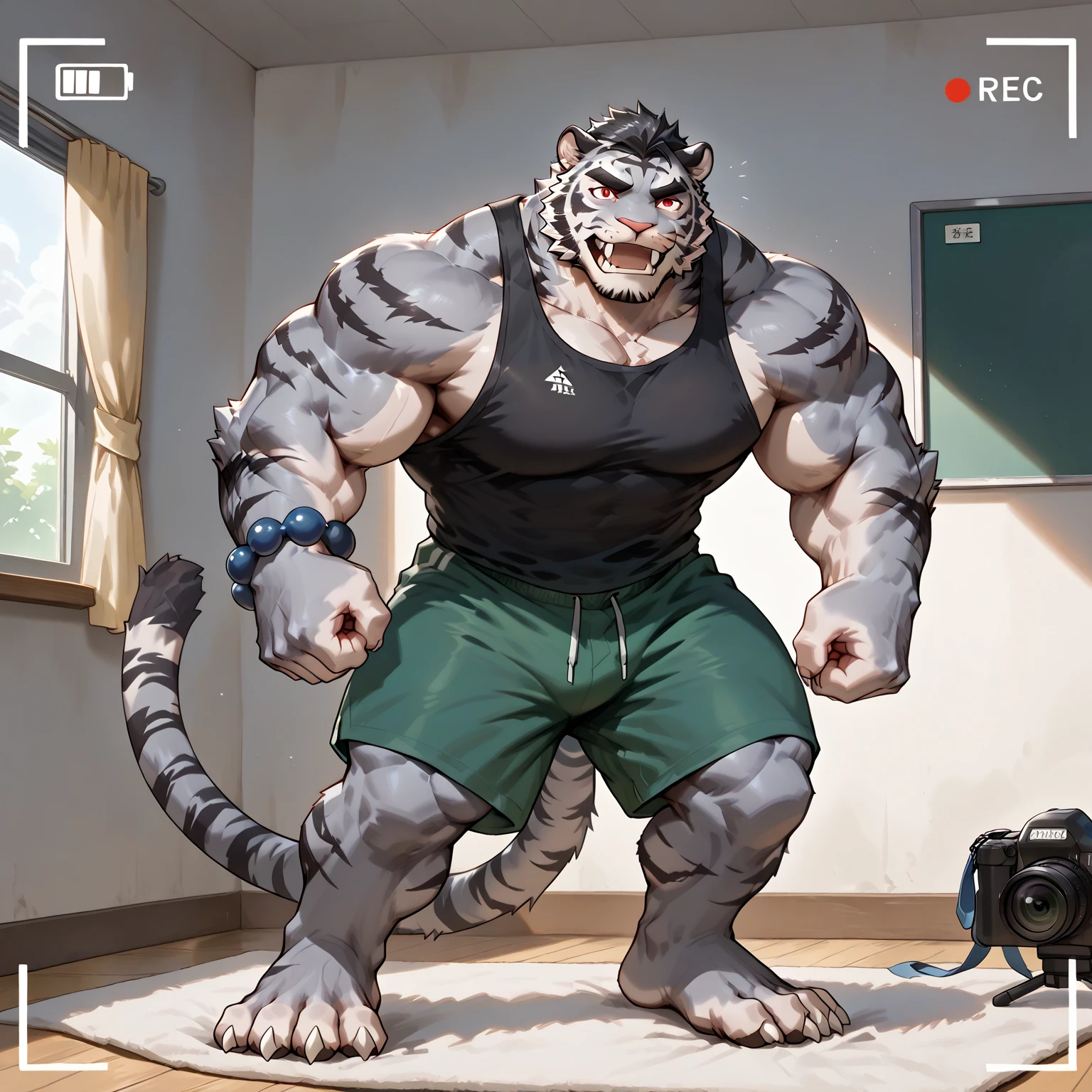 there is a very large blue and gold monster sitting on the floor, muscular werewolf, muscular!!, badass anime 8 k, muscular!!!, muscular!! sci-fi, large muscles, gigachad muscular, muscular character, exaggerated muscle physique, bulging muscles, pov furry art, exaggerated physique, muscular!, muscular build, furry body, massive muscles