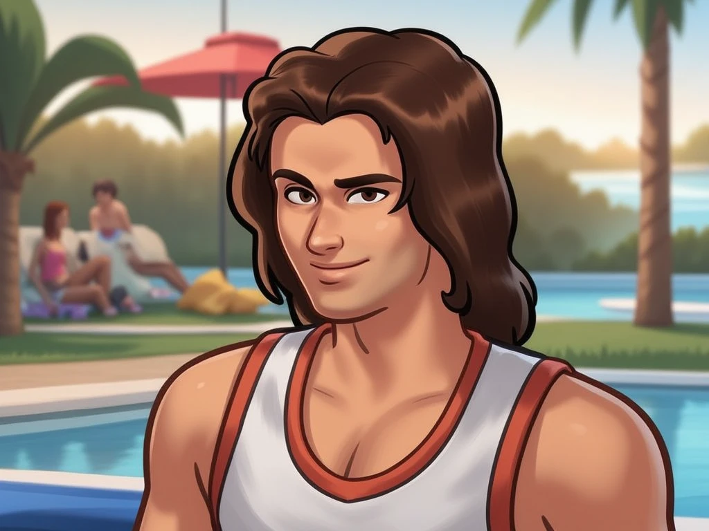 score_9, score_8_up, score_7_up, score_6_up, seamus, solo, short hair, green eyes, smile, sleeveless shirt, nipple slip, chest hair, muscular, big biceps, large pectorals, broad shoulders, closeup, (from below), summer, realistic, yur_oc_like_this_(meme), blake alexander style<lora:EMS-417275-EMS:0.700000>, <lora:EMS-402186-EMS:0.700000>, <lora:EMS-431591-EMS:0.750000>, <lora:EMS-398380-EMS:0.800000>