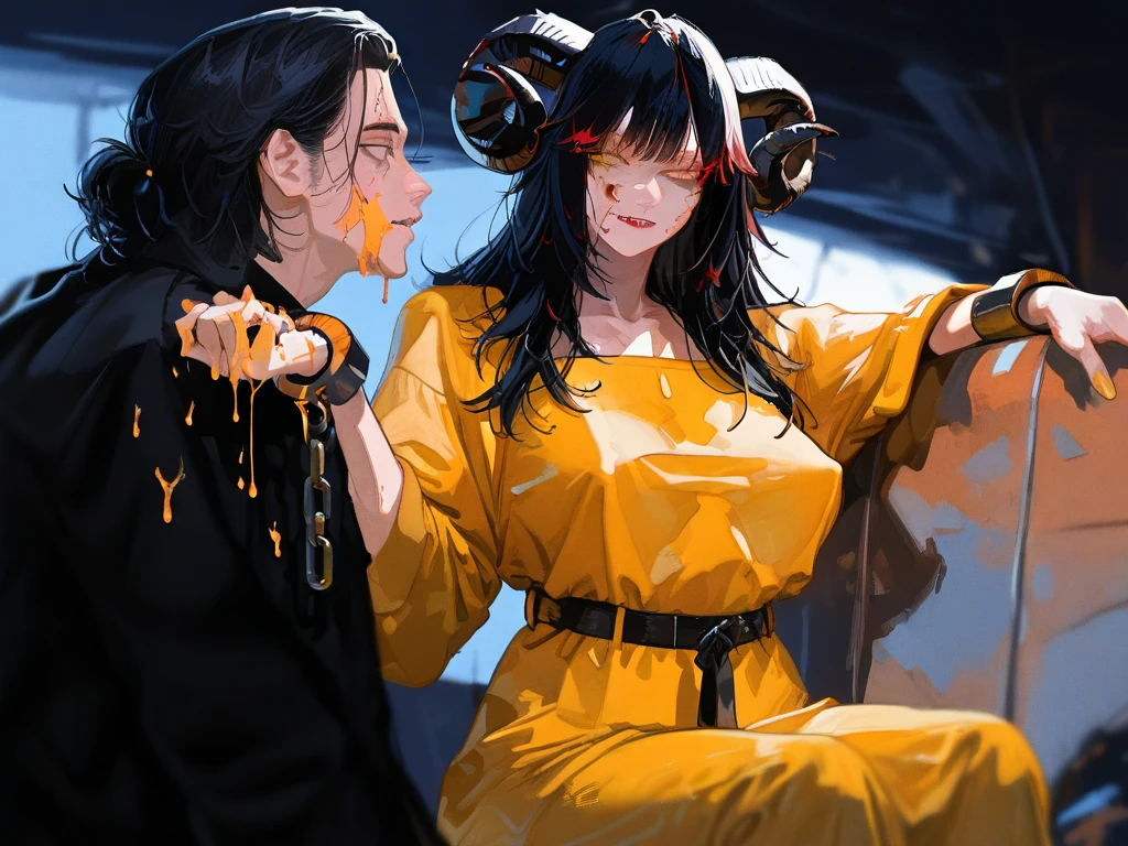 (((2 girls, master and slave))), ((Master standing behind her slave, slave on her knees, slave between master's legs, slave on a leash, slave hands bound by tentacles)), ((bdsm)), big breast, obidient, long hair, ponytale, sexy, ((many tentacles)), angle from below, perfect composition, highly detailed